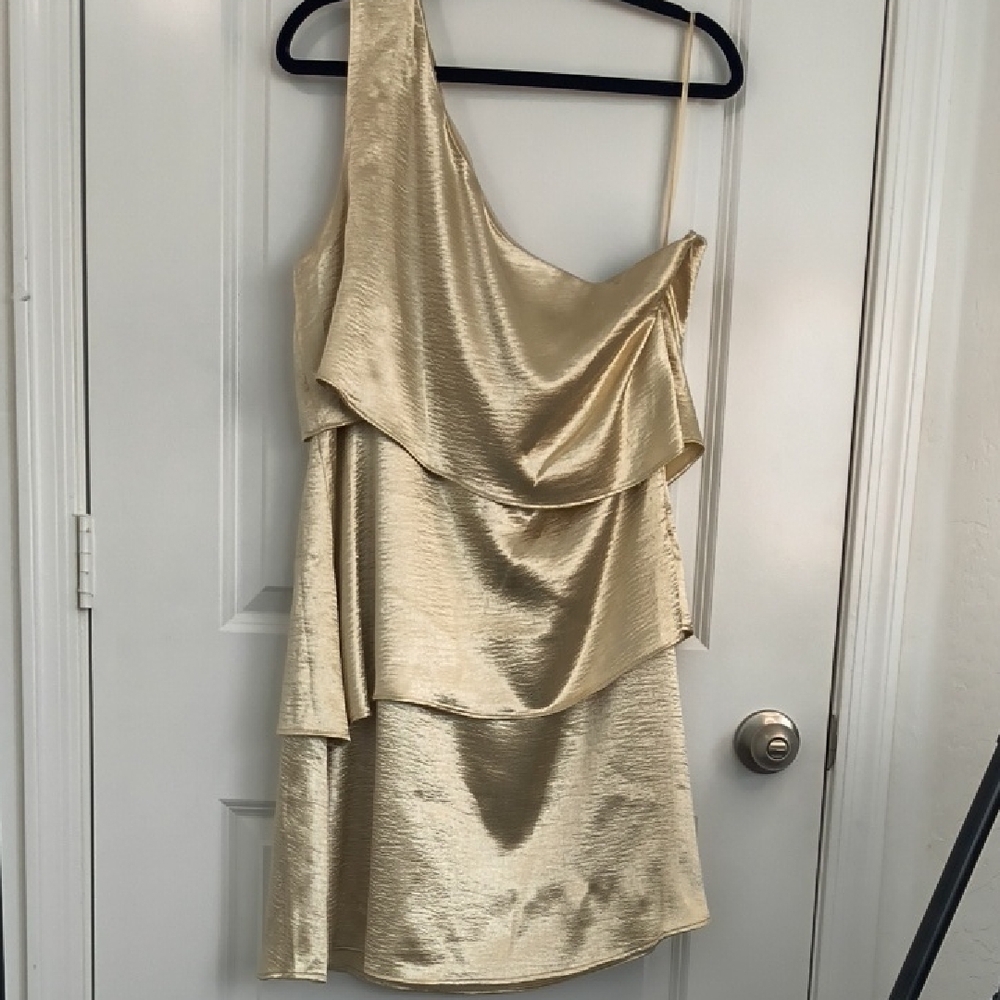 Ava & Aiden Elegant Gold One-Shoulder Dress Size XL